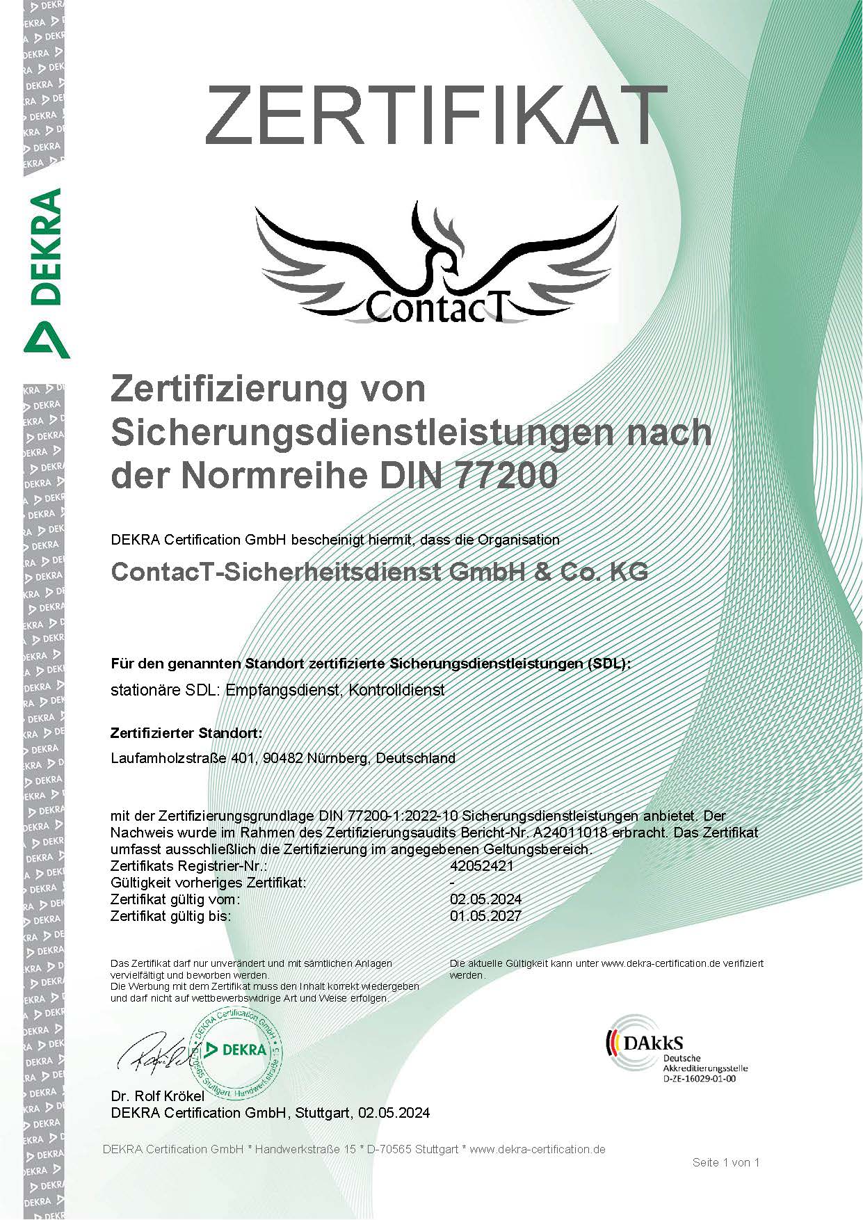 DIN 77200-1 Zertifikat, DEKRA Registernummer 42052421